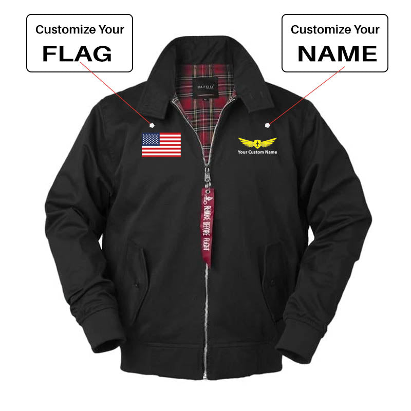 Custom Flag & Name with "Badge 2" Designed Vintage Style Jackets