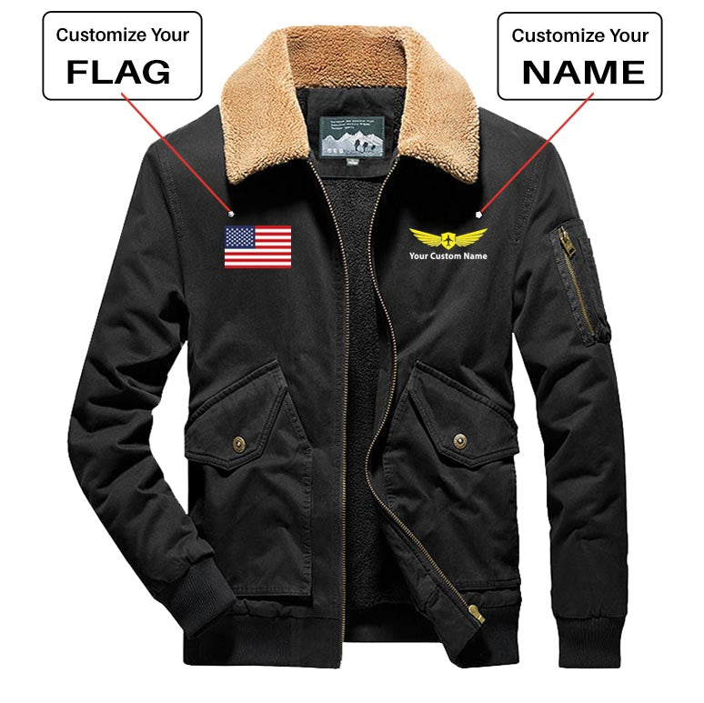 Custom Flag & Name with "Badge 2" Designed Thick Bomber Jackets