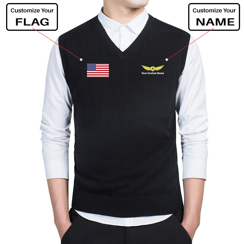 Custom Flag & Name "Badge 2" Designed Sweater Vests