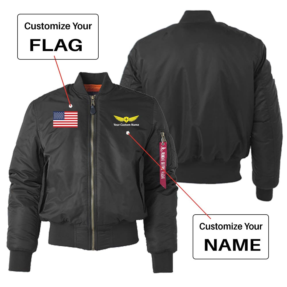 Custom Flag & Name with "Badge 2" - "Women" Bomber Jackets