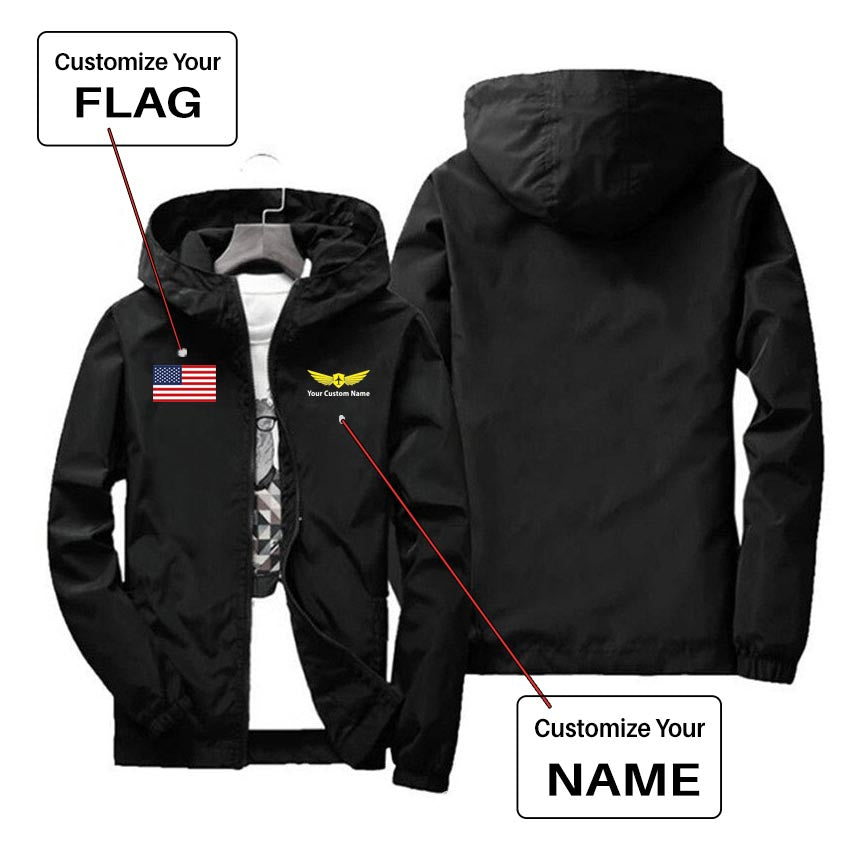Custom Flag & Name with "Badge 2" Designed Windbreaker Jackets
