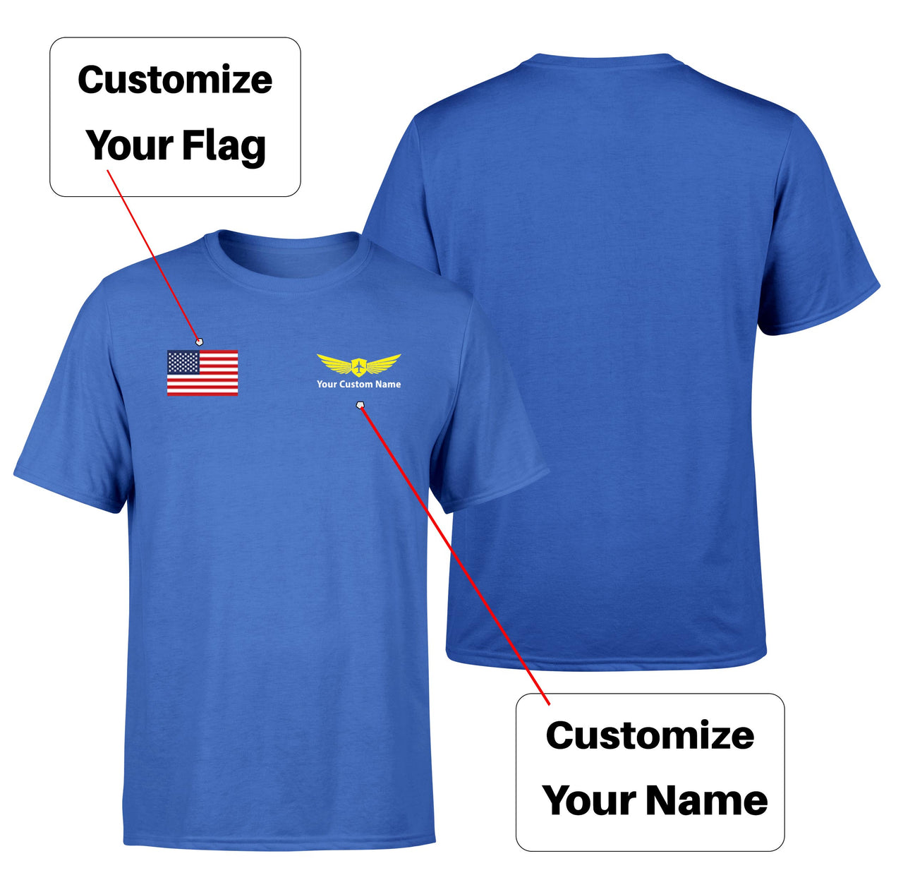 Custom Flag & Name with "Badge 2" Designed T-Shirts