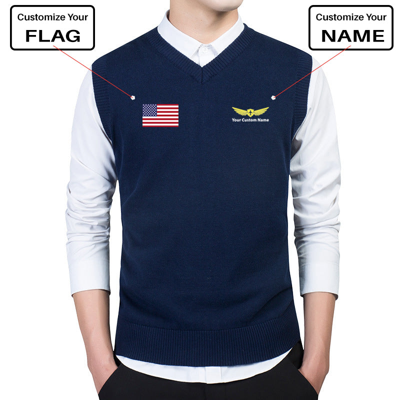 Custom Flag & Name "Badge 2" Designed Sweater Vests