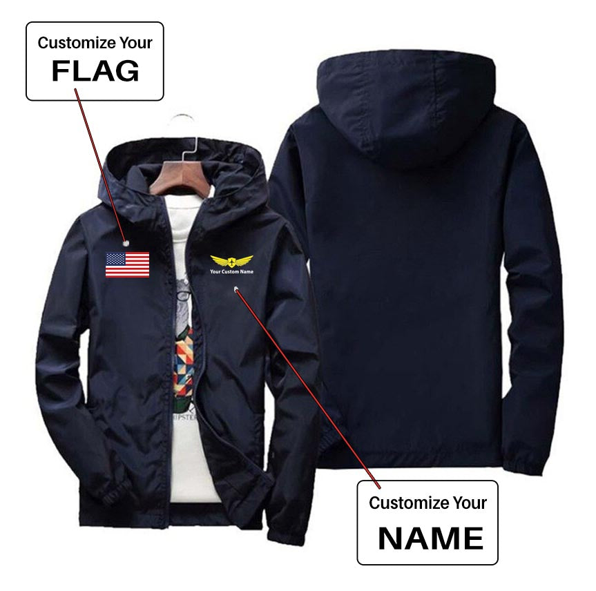 Custom Flag & Name with "Badge 2" Designed Windbreaker Jackets