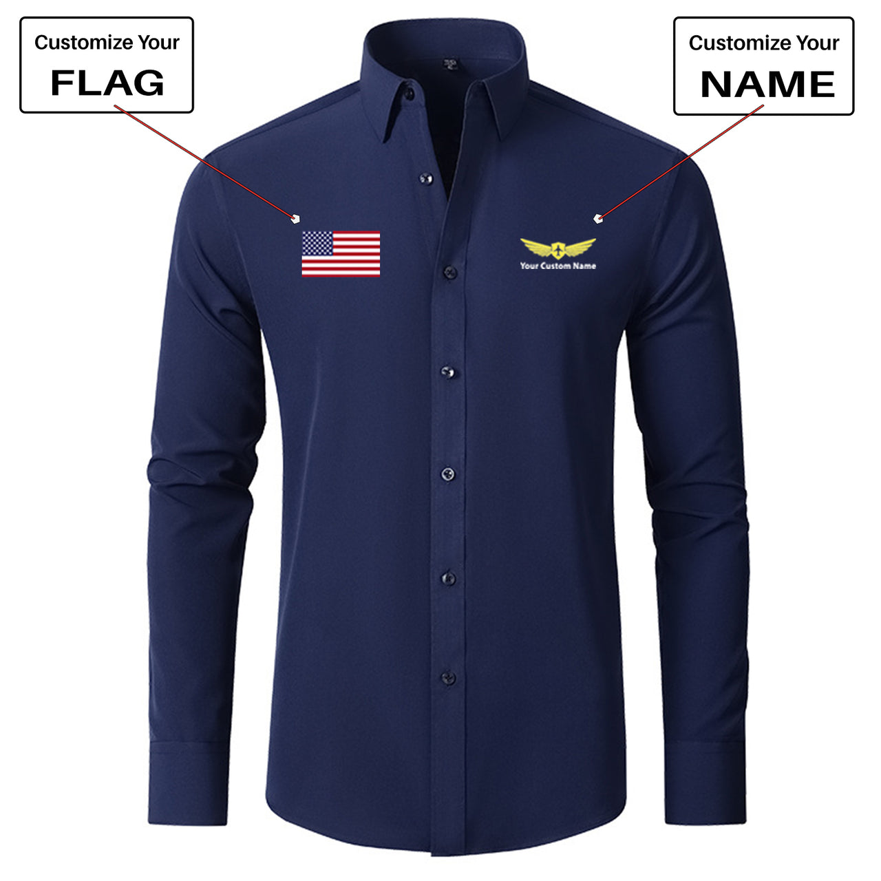 Custom Flag & Name "Badge 2" Long Sleeve Shirts