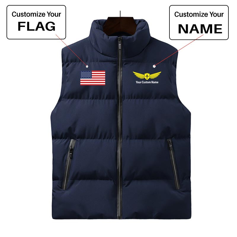 Custom Name & Flag (Badge 2) Designed Puffy Vests