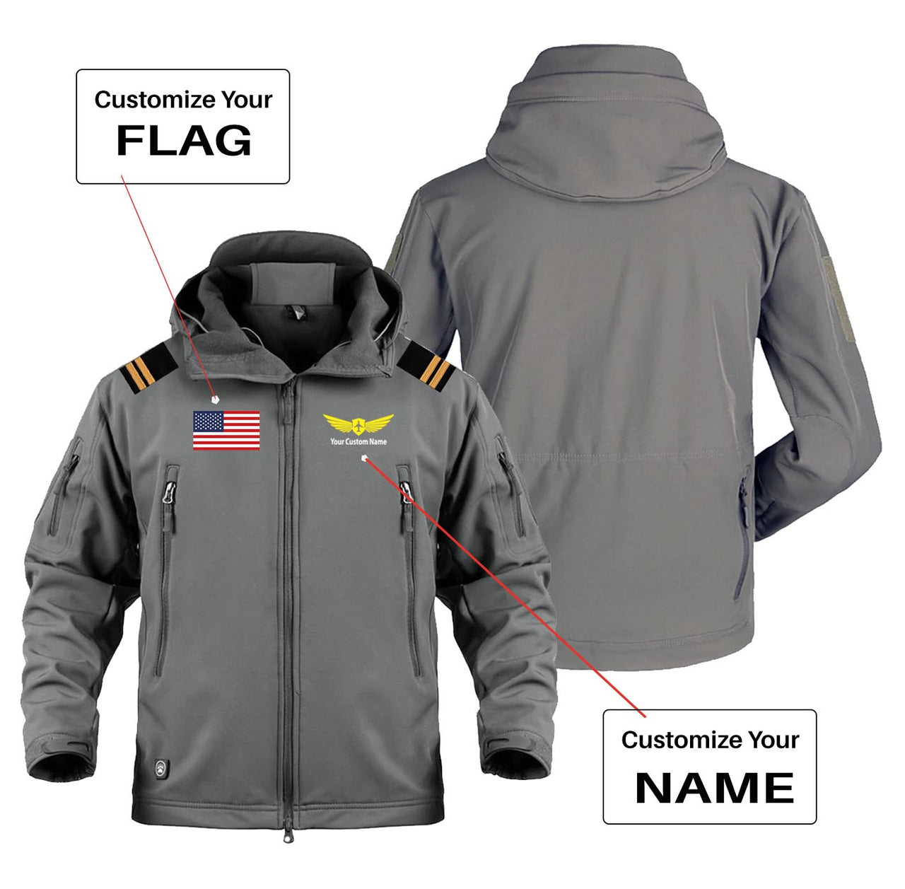 Custom Flag & Name with EPAULETTES (Badge 2) Military Pilot Jackets