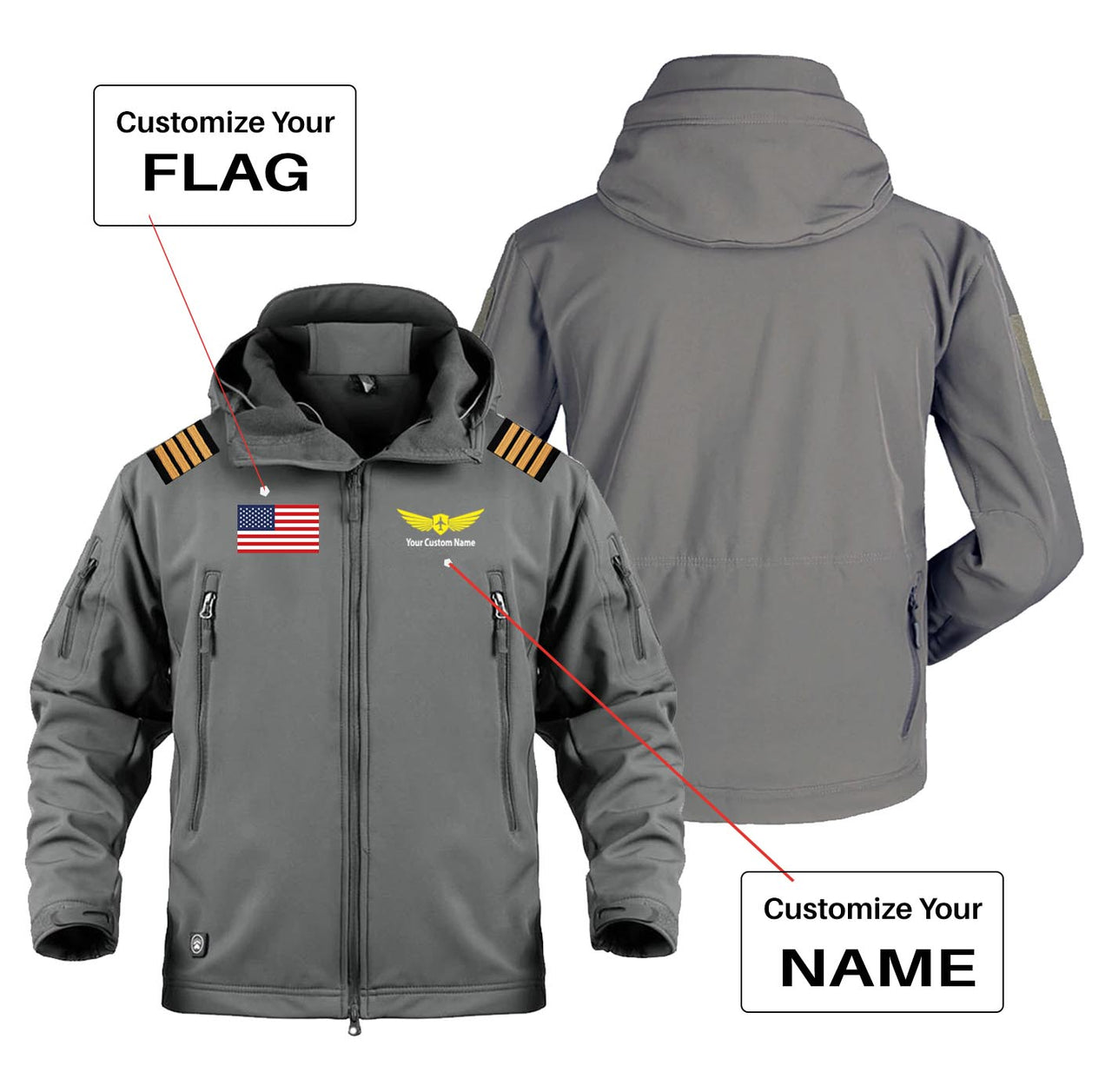 Custom Flag & Name with EPAULETTES (Badge 2) Military Pilot Jackets