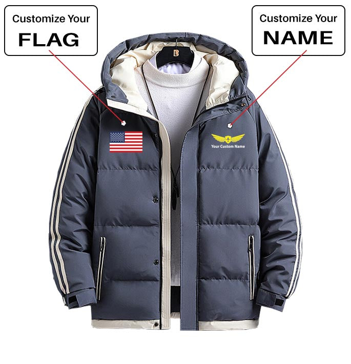 Custom Flag & Name with "Badge 2" Designed Thick Fashion Jackets