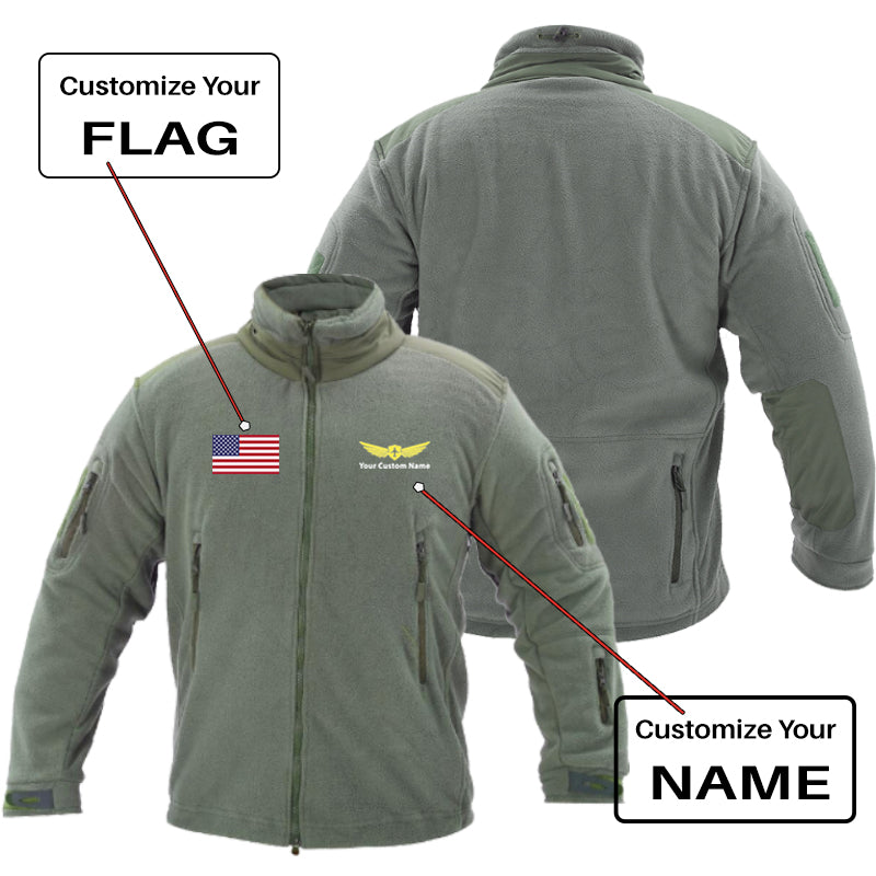 Custom Flag & Name "Badge 2" Fleece Military Jackets