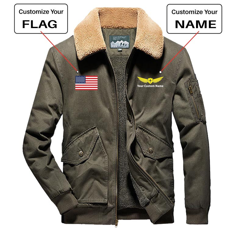 Custom Flag & Name with "Badge 2" Designed Thick Bomber Jackets