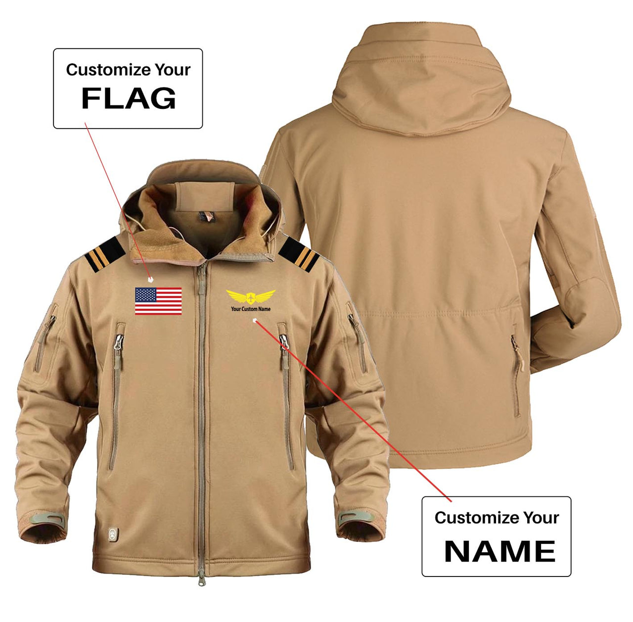 Custom Flag & Name with EPAULETTES (Badge 2) Military Pilot Jackets
