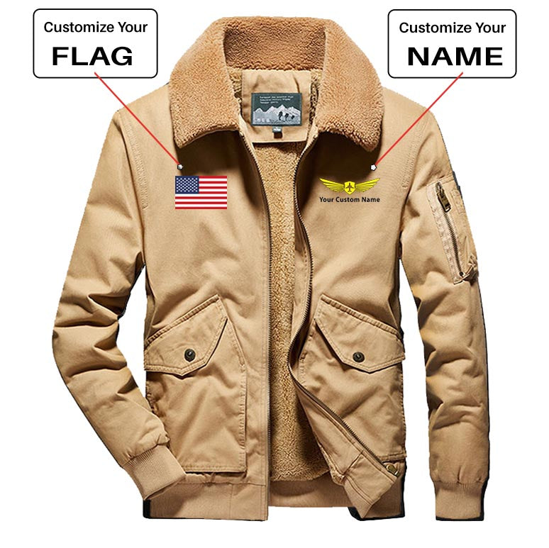 Custom Flag & Name with "Badge 2" Designed Thick Bomber Jackets