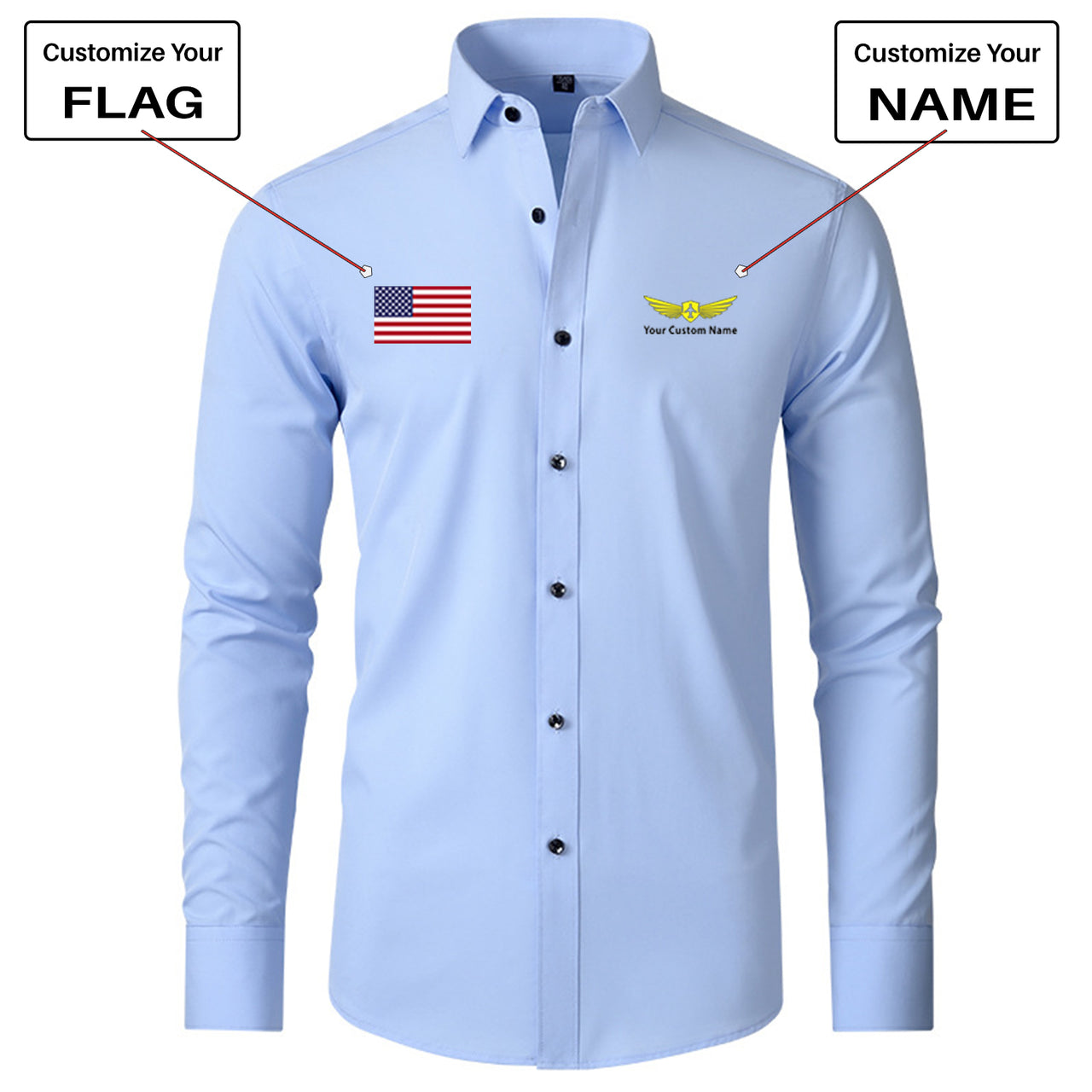 Custom Flag & Name "Badge 2" Long Sleeve Shirts