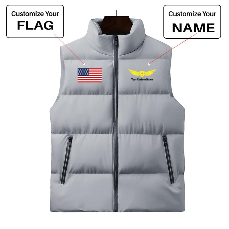 Custom Name & Flag (Badge 2) Designed Puffy Vests