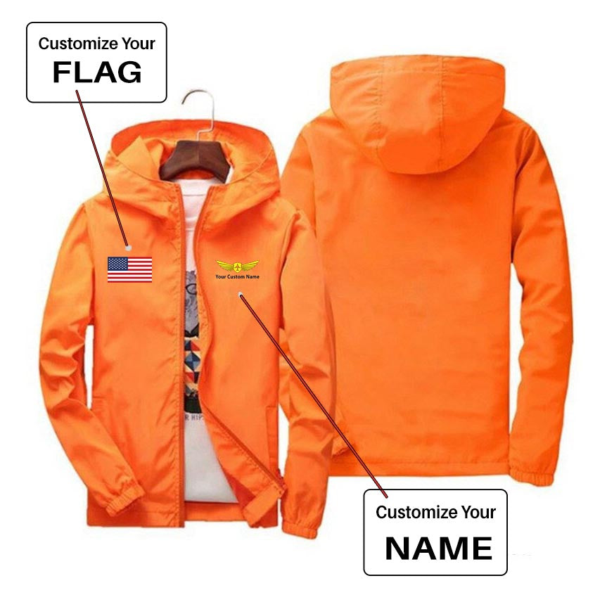 Custom Flag & Name with "Badge 2" Designed Windbreaker Jackets