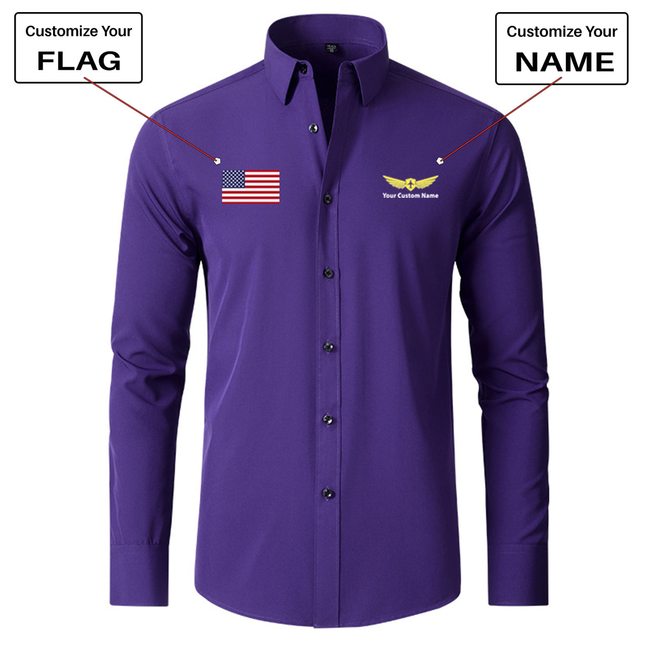 Custom Flag & Name "Badge 2" Long Sleeve Shirts