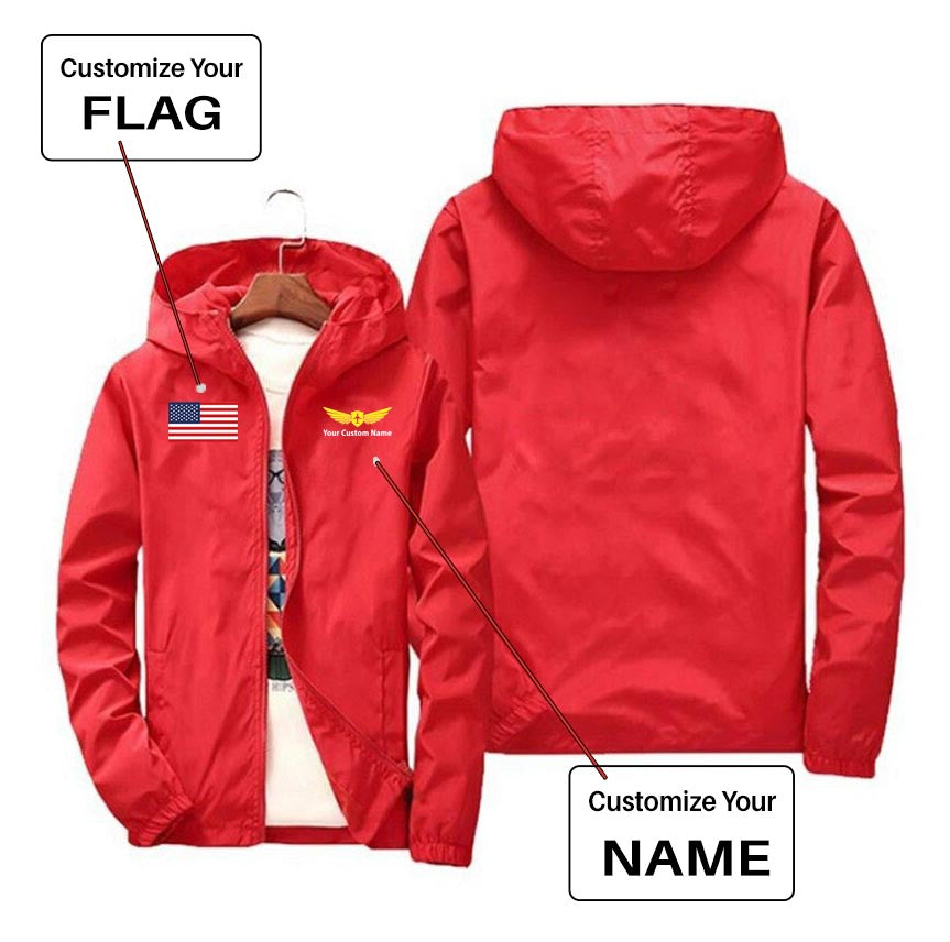 Custom Flag & Name with "Badge 2" Designed Windbreaker Jackets