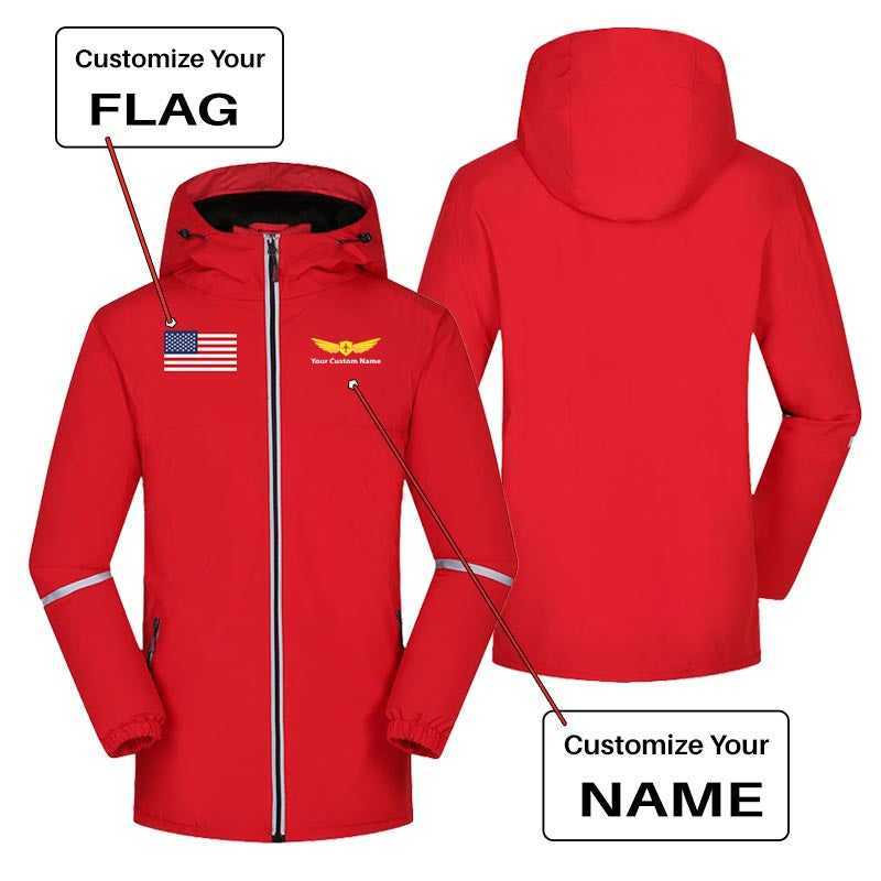 Custom Flag & Name with "Badge 2" Designed Rain Coats & Jackets