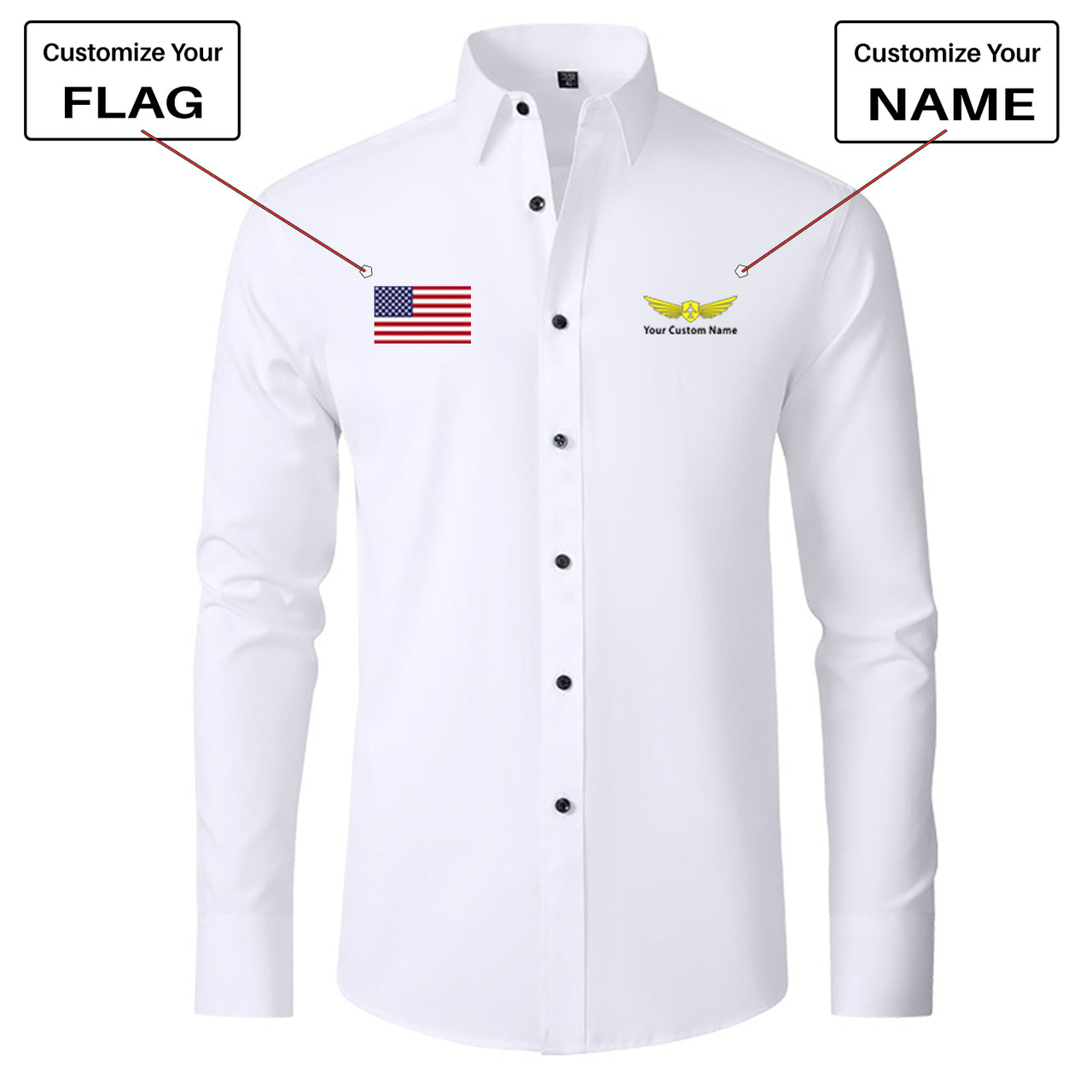 Custom Flag & Name "Badge 2" Long Sleeve Shirts