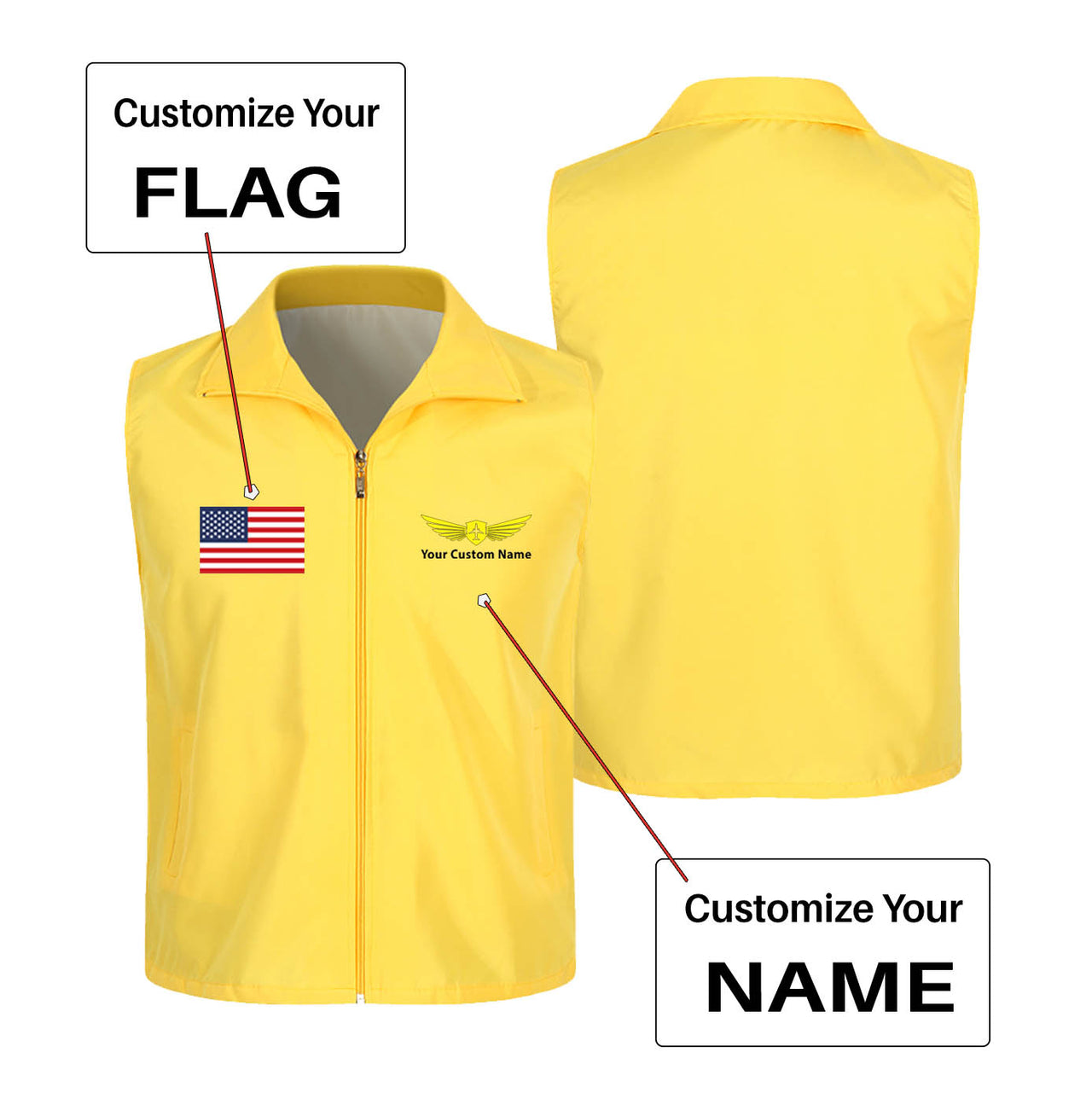 Custom Flag & Name with "Badge 2" Designed Thin Style Vests
