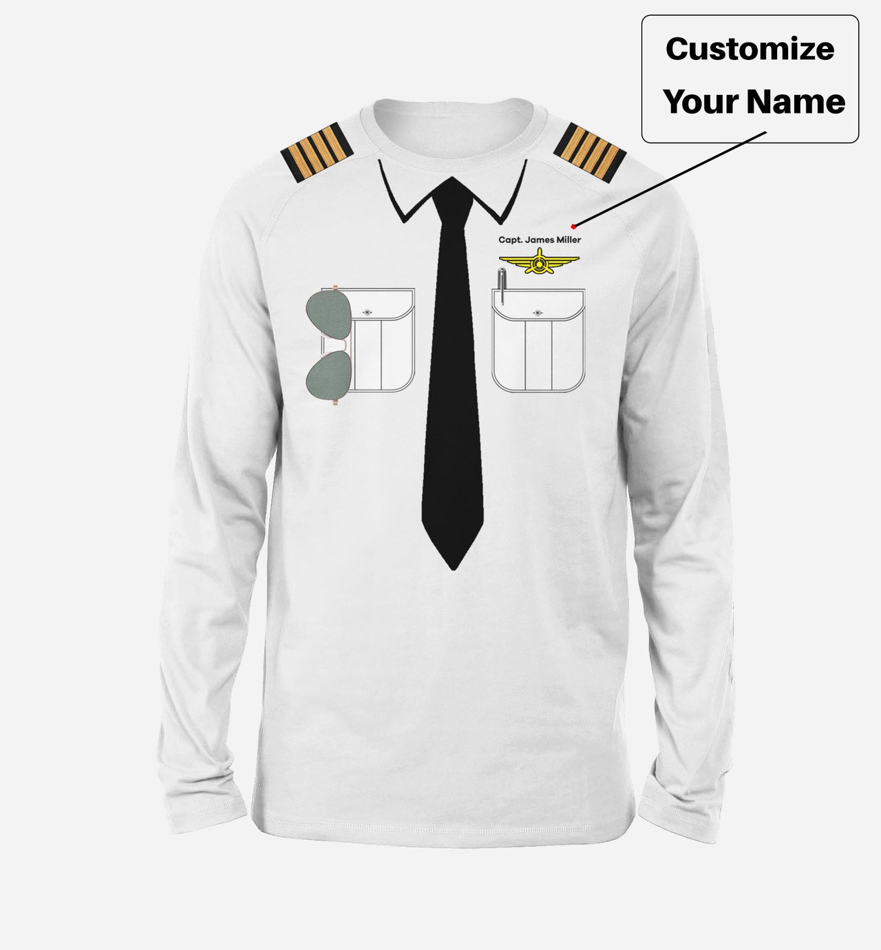Customizable Pilot Uniform (Badge 3) Designed "Long Sleeve" T-Shirts