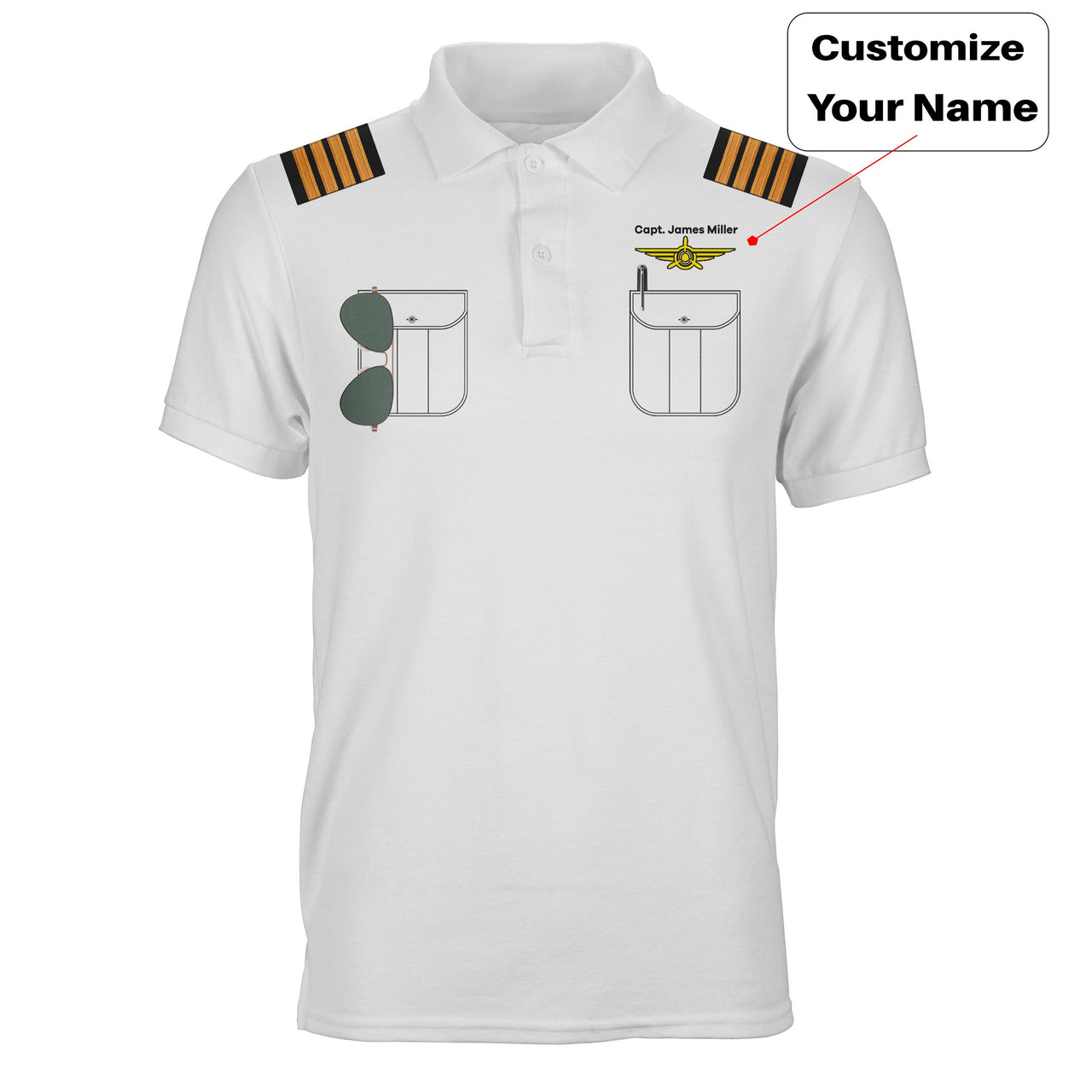 Customizable Pilot Uniform (Badge 3) Designed 3D Polo T-Shirts