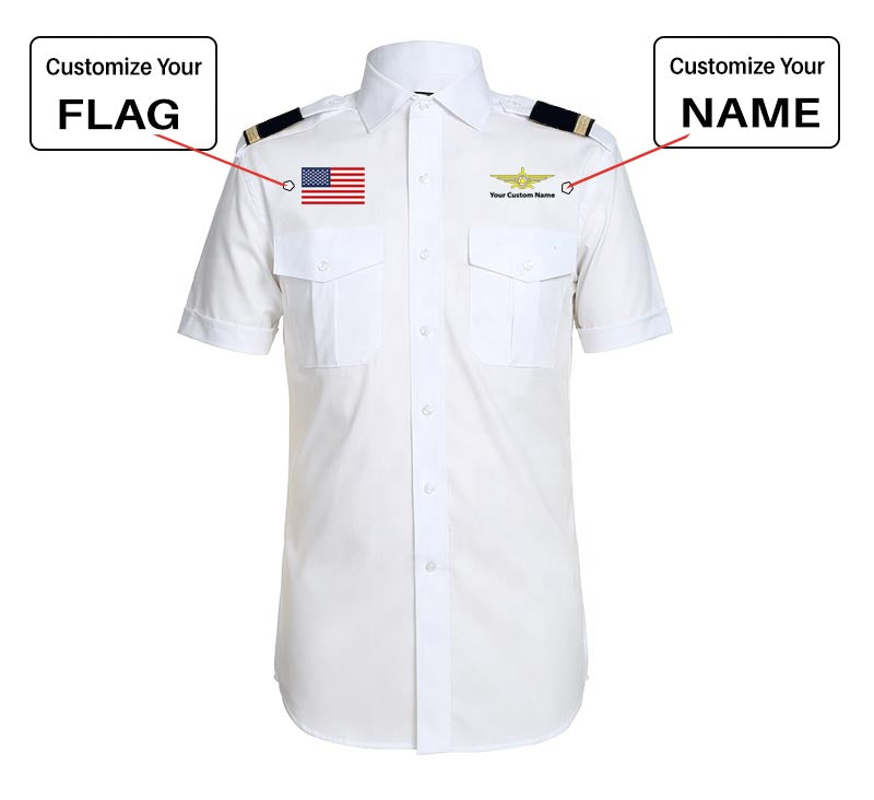 Custom Flag & Name with "Badge 3" Designed Pilot Shirts