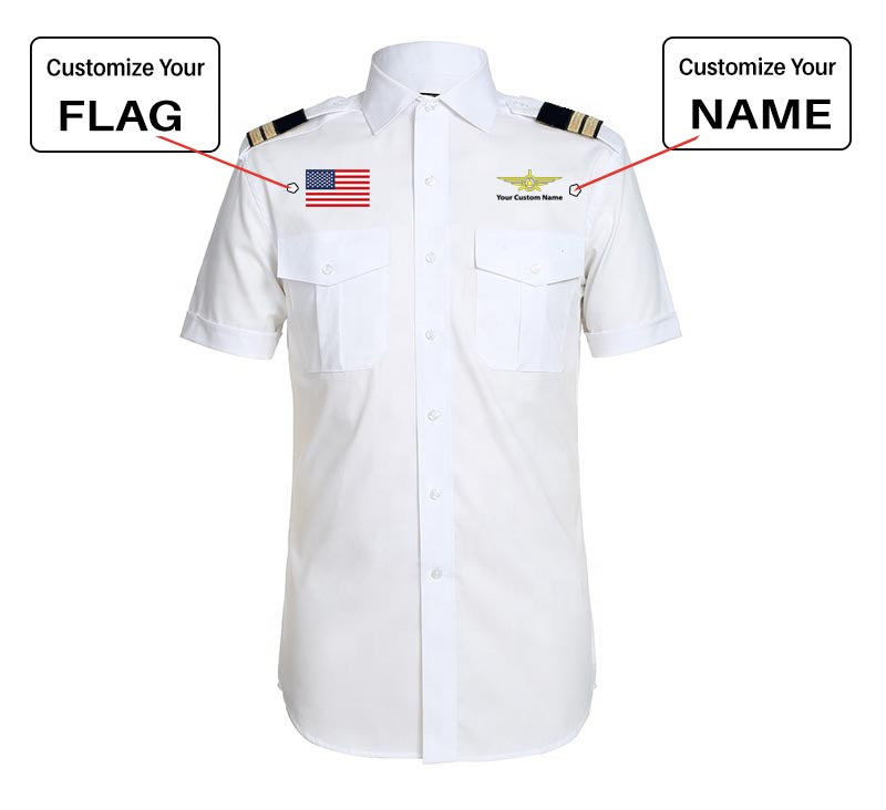 Custom Flag & Name with "Badge 3" Designed Pilot Shirts