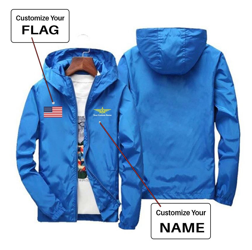 Custom Flag & Name with "Badge 3" Designed Windbreaker Jackets