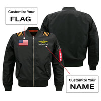 Thumbnail for Custom Flag & Name with EPAULETTES (Badge 3) Designed Pilot Jackets