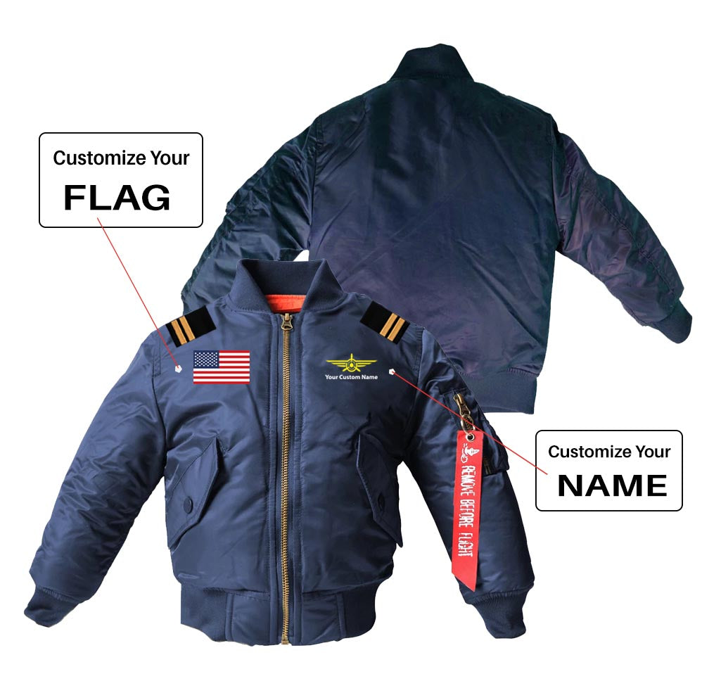Custom Flag & Name "Badge 3" & Epaulettes Children Bomber Jackets