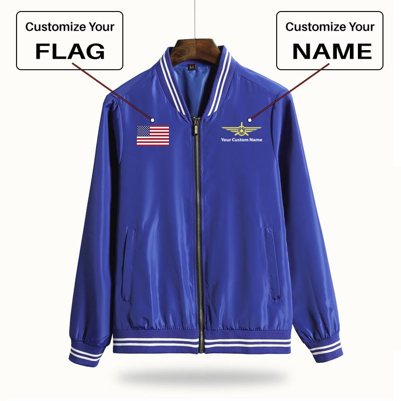 Custom Flag & Name "Badge 3" Thin Spring Jackets