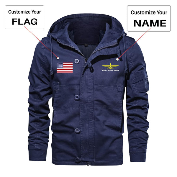 Custom Flag & Name "Badge 3" Designed Cotton Jackets