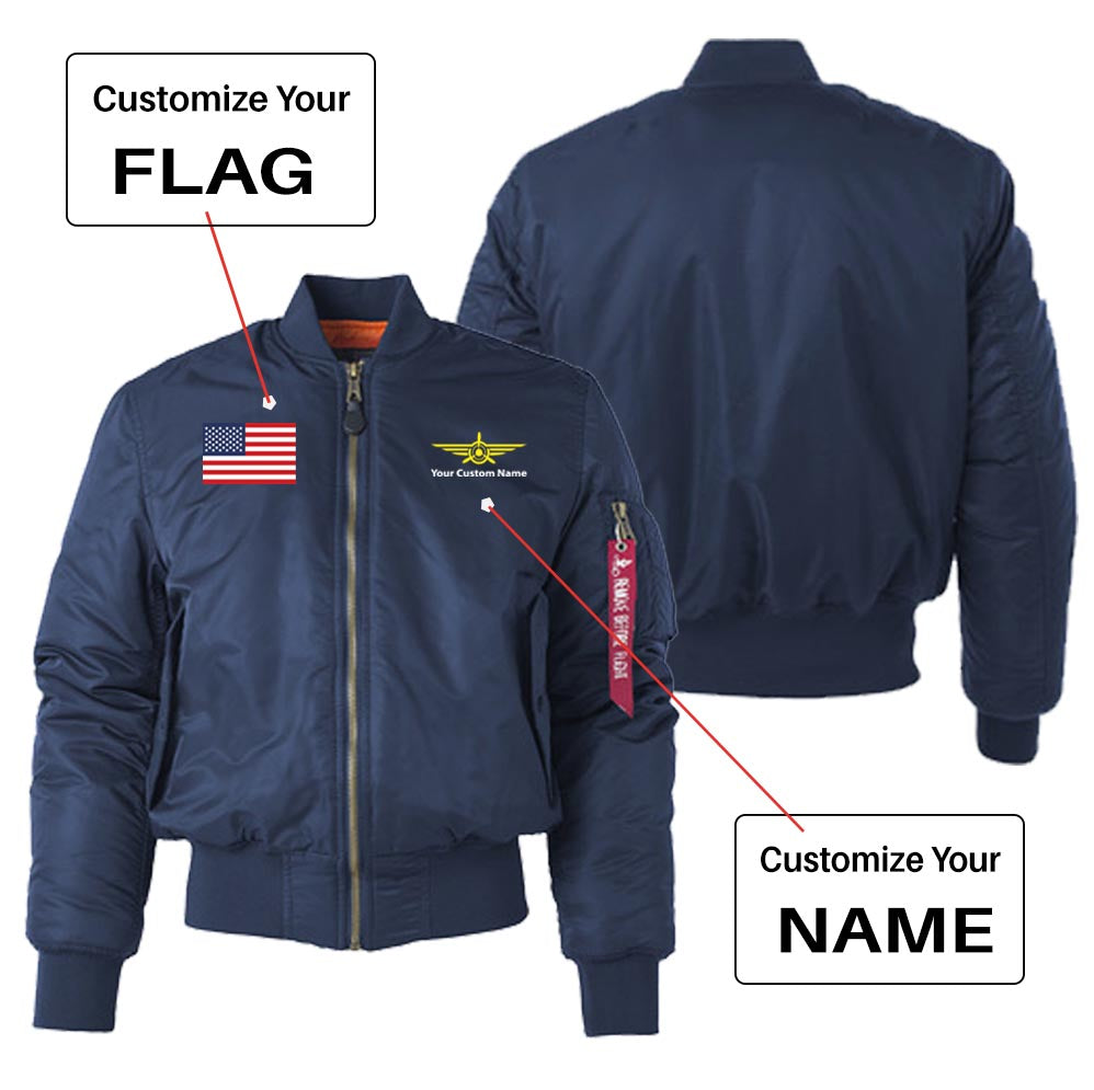 Custom Flag & Name with "Badge 3" - "Women" Bomber Jackets