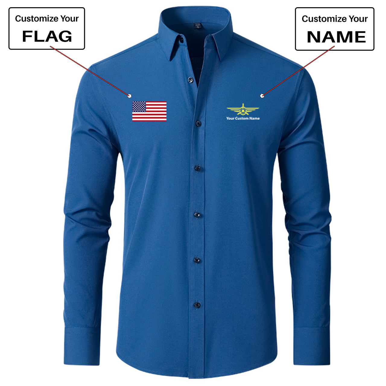 Custom Flag & Name "Badge 3" Long Sleeve Shirts