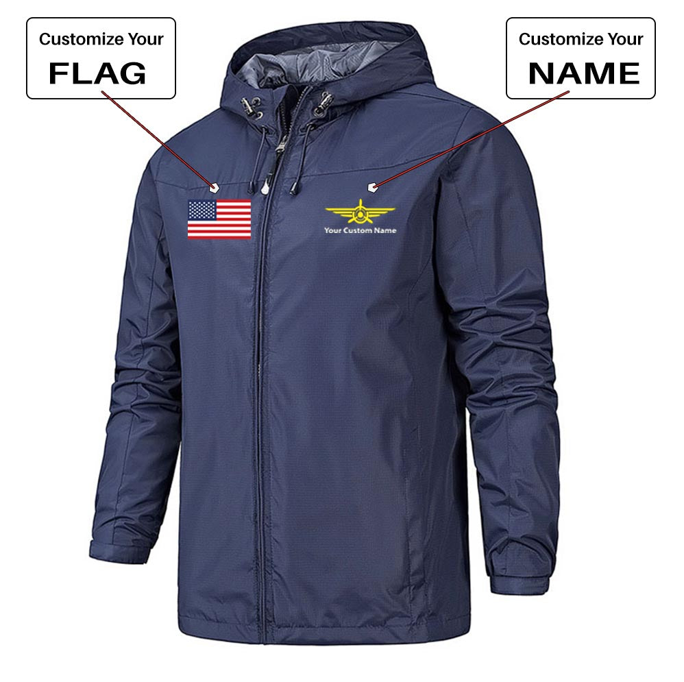 Custom Flag & Name with "Badge 3" Rain Jackets & Windbreakers