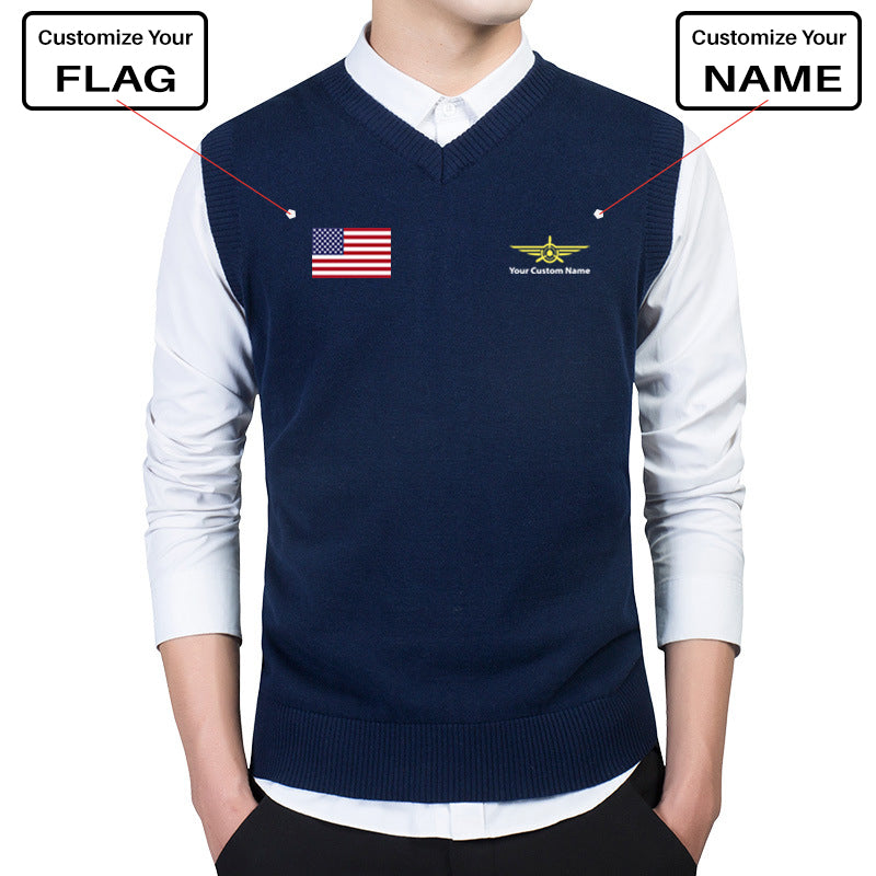 Custom Flag & Name "Badge 3" Designed Sweater Vests