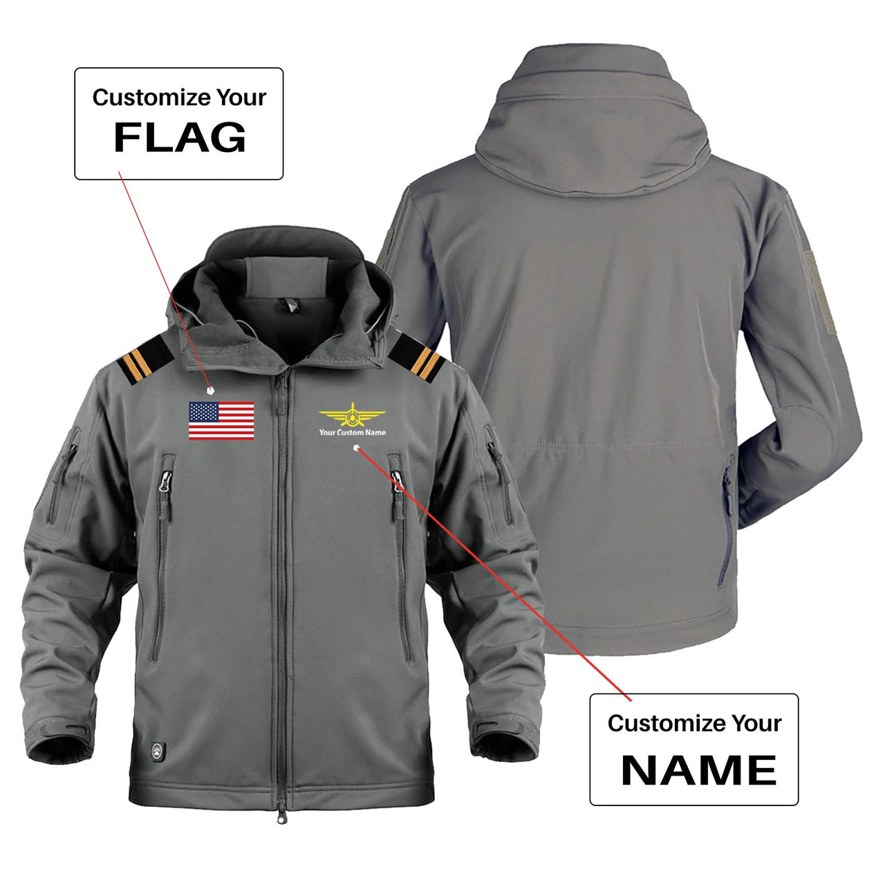 Custom Flag & Name with EPAULETTES (Badge 3) Military Pilot Jackets