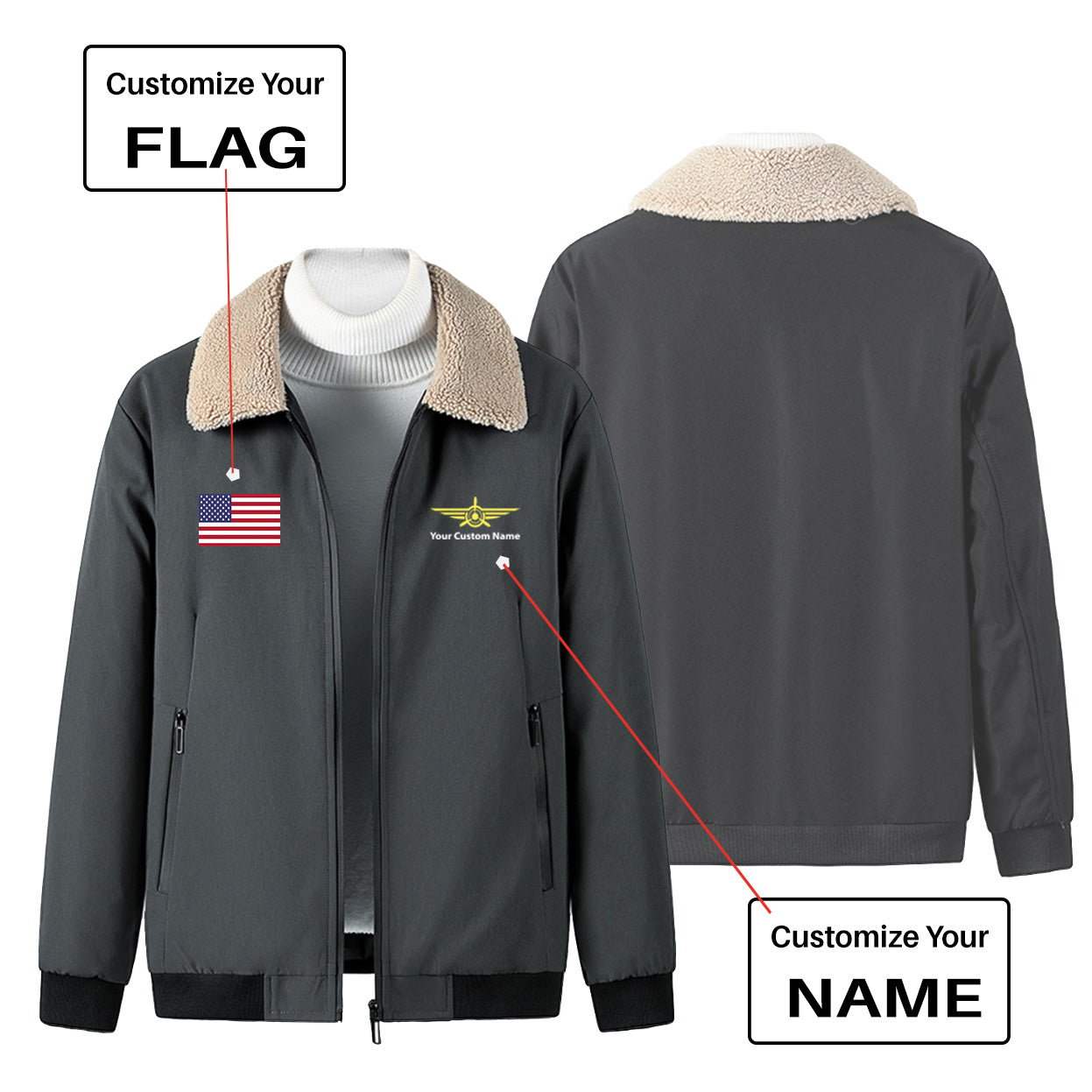 Custom Flag & Name "Badge 3" Winter Bomber Jackets