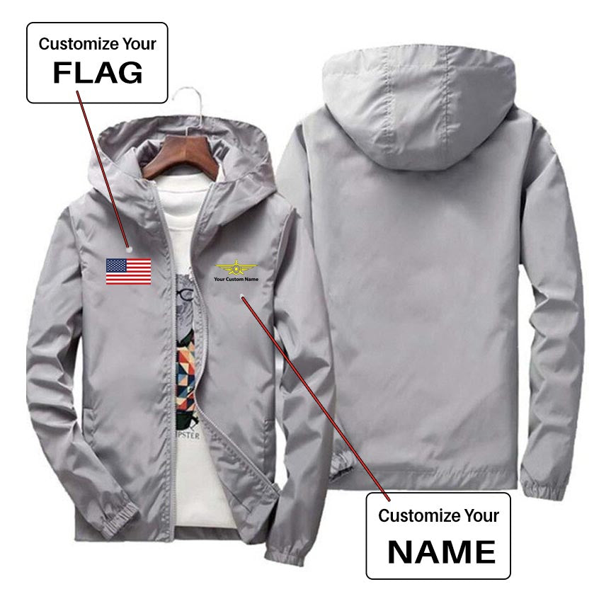 Custom Flag & Name with "Badge 3" Designed Windbreaker Jackets