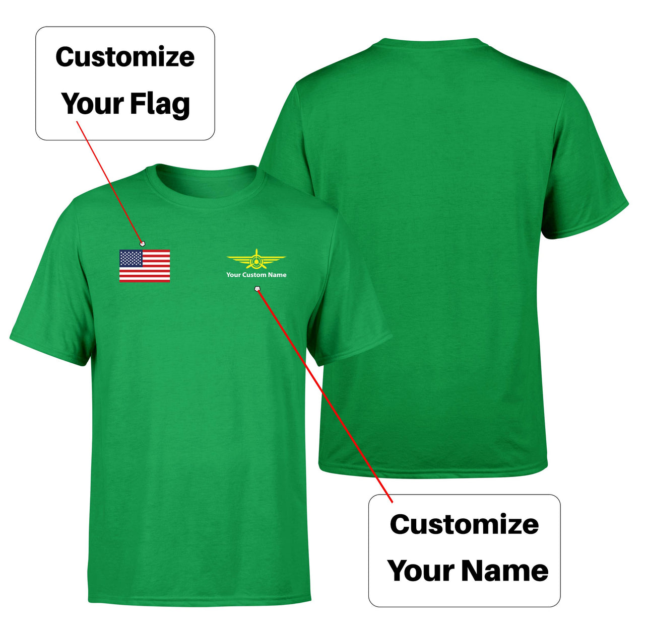 Custom Flag & Name with "Badge 3" Designed T-Shirts