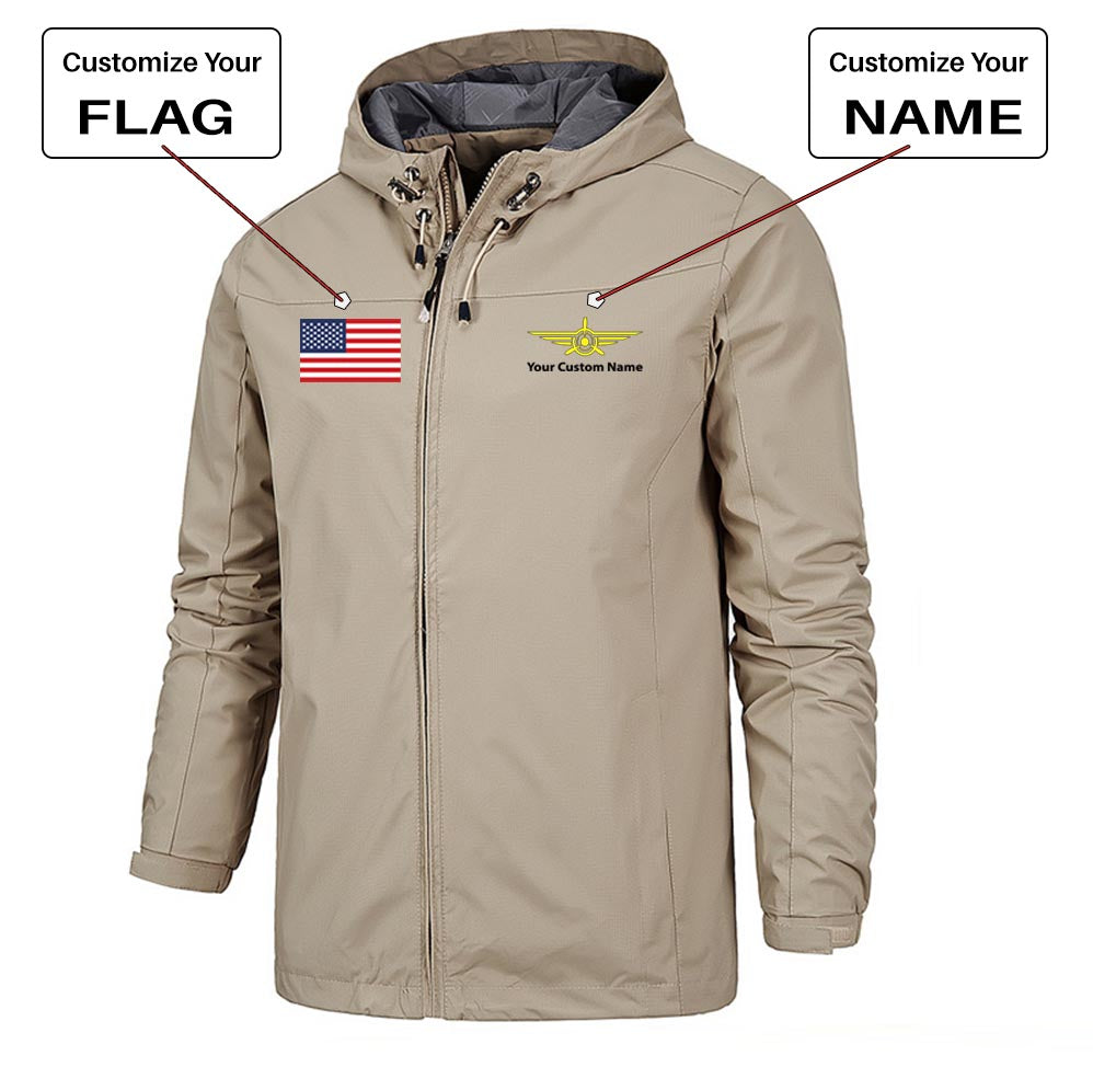 Custom Flag & Name with "Badge 3" Rain Jackets & Windbreakers