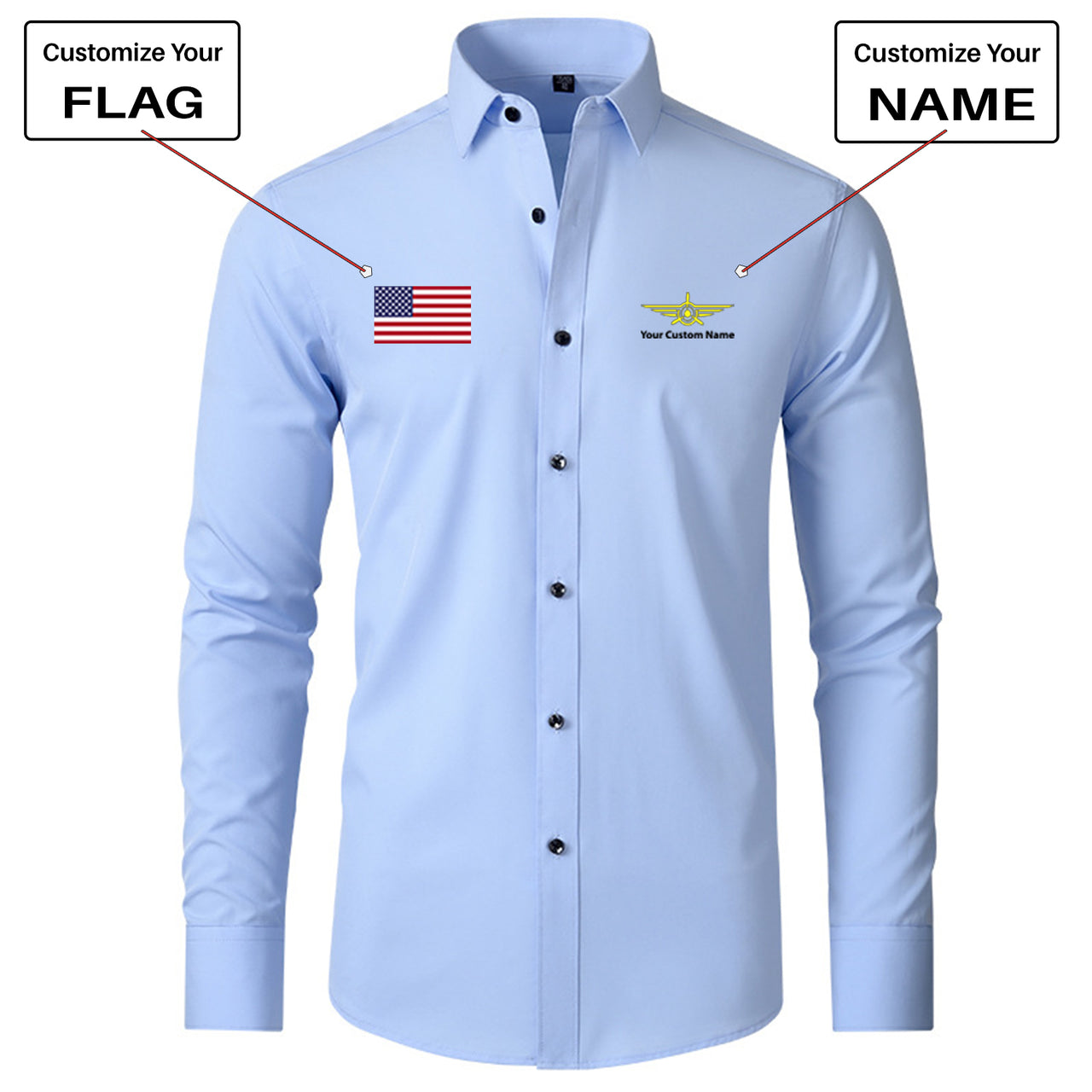 Custom Flag & Name "Badge 3" Long Sleeve Shirts