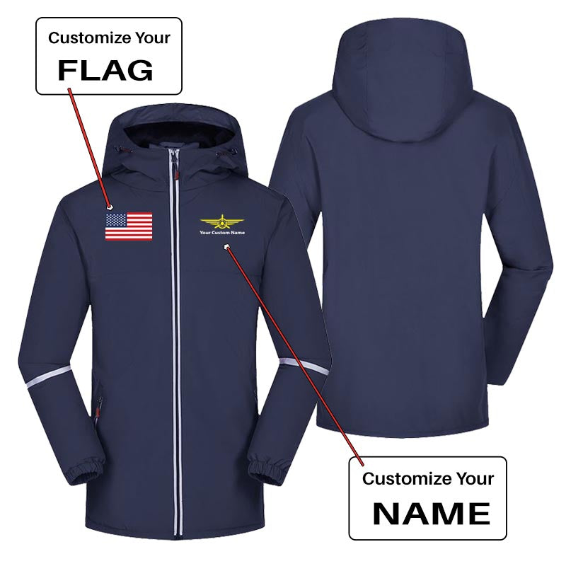 Custom Flag & Name with "Badge 3" Designed Rain Coats & Jackets