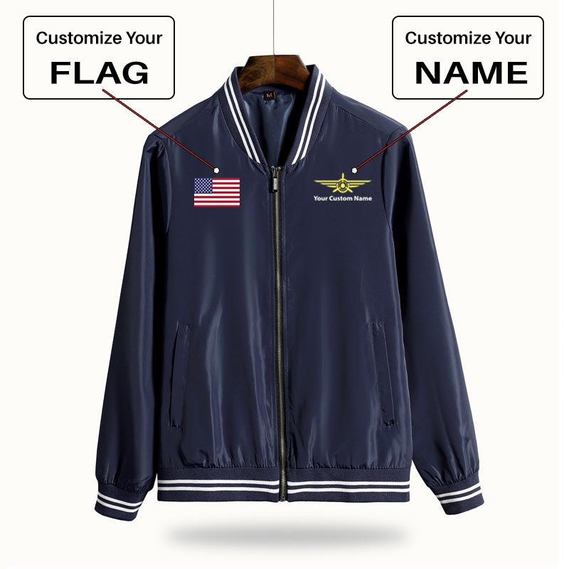 Custom Flag & Name "Badge 3" Thin Spring Jackets