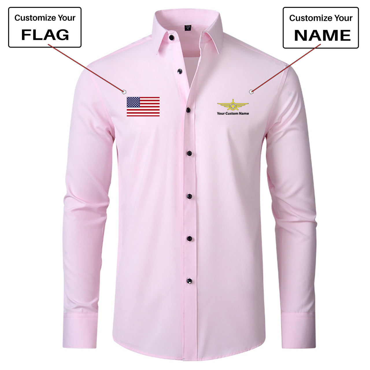 Custom Flag & Name "Badge 3" Long Sleeve Shirts