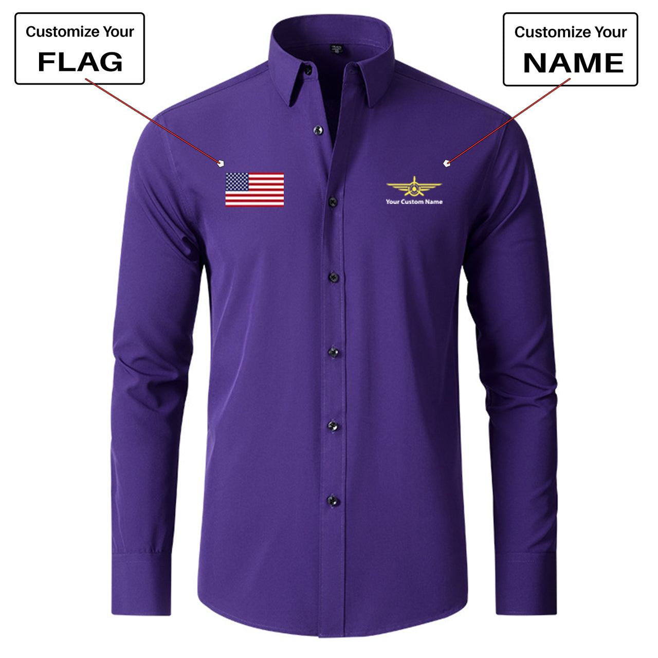 Custom Flag & Name "Badge 3" Long Sleeve Shirts