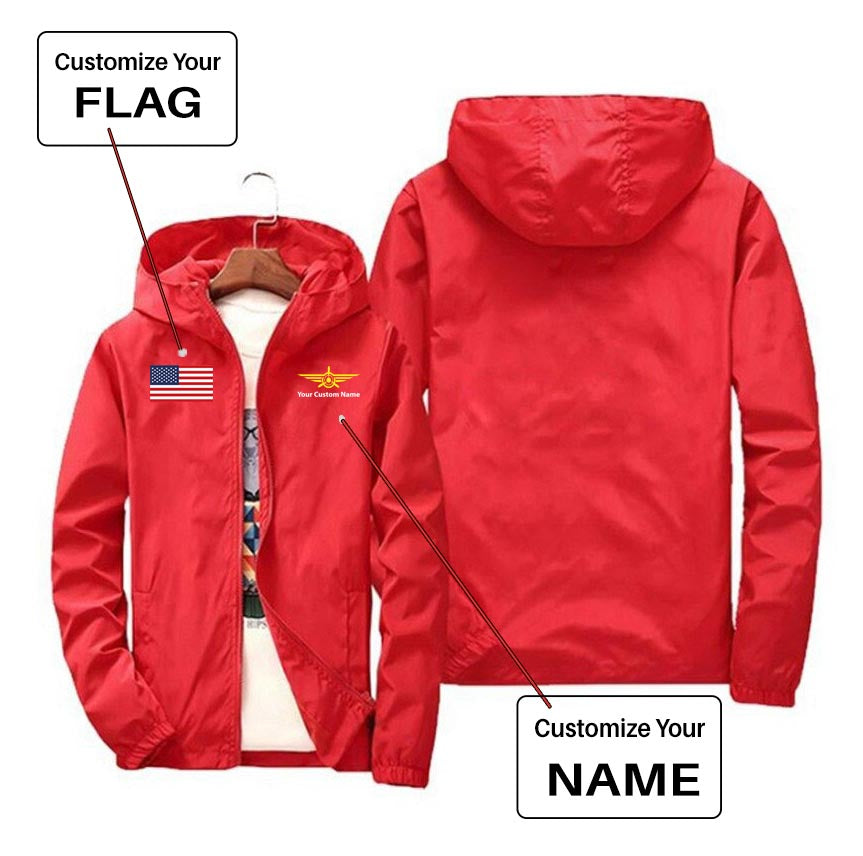 Custom Flag & Name with "Badge 3" Designed Windbreaker Jackets