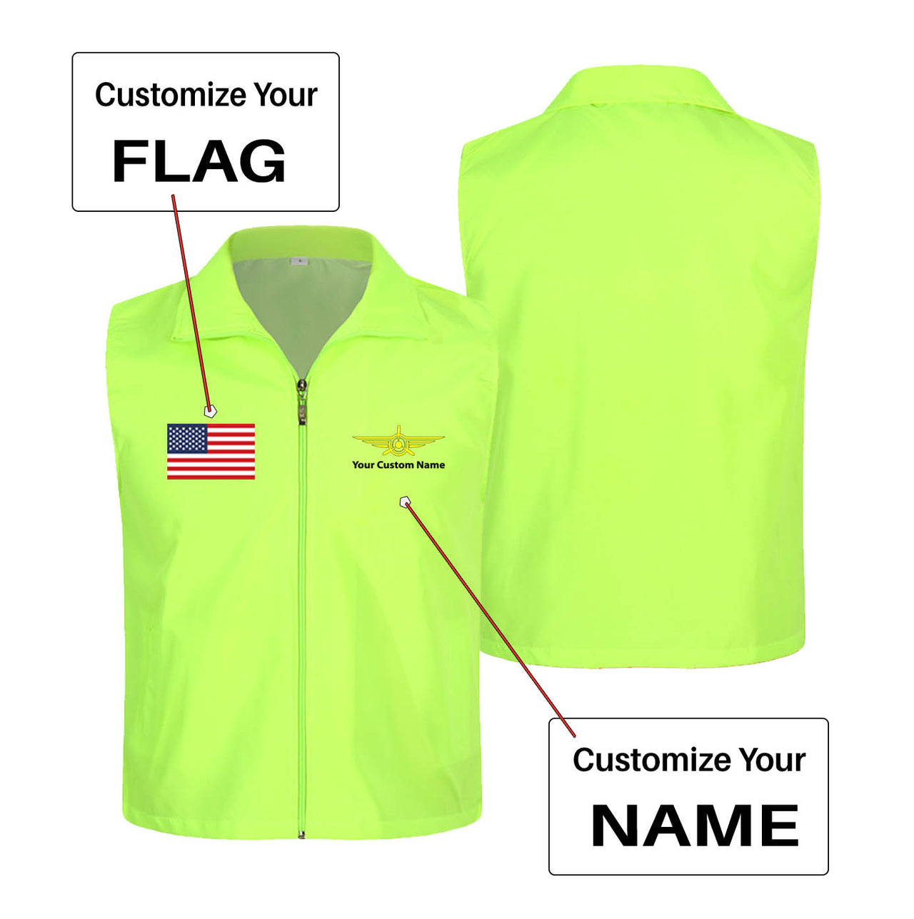 Custom Flag & Name with "Badge 3" Designed Thin Style Vests